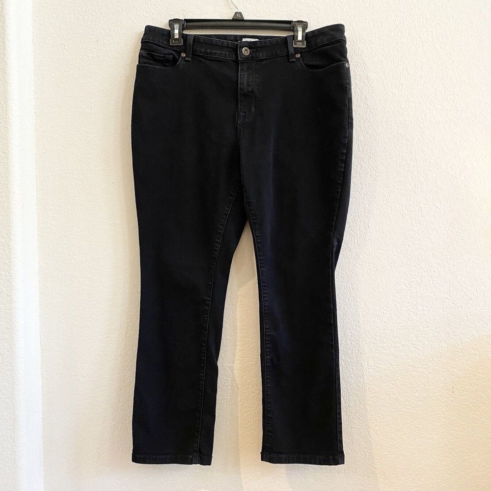 L.L. Bean Black Jeans Women 16 Petite Favorite Fit Curvy Cotton Denim EUC